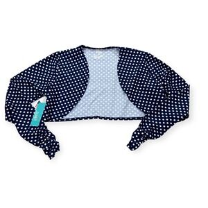 NEW Tzu Tzu Shawl Top Women's Large Navy Blue Polka Dot Long Sleeve Athletic USA